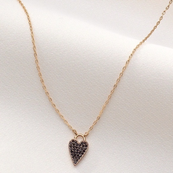 EUC Stella & Dot Black Pave Heart Necklace Gold Reversible - Picture 4 of 11